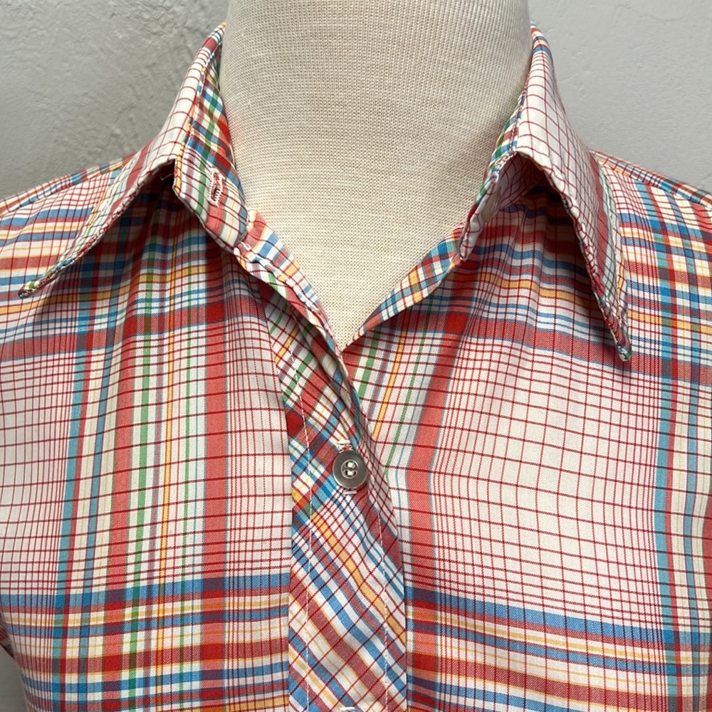 Vintage Oak Hill Multicolor Plaid Short Sleeve Button Up Blouse size Small